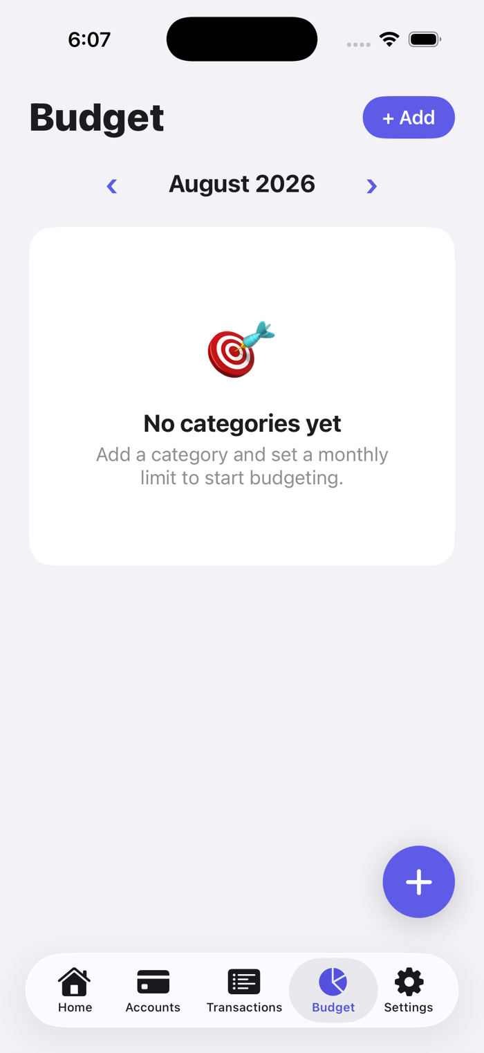 Budget tab before any category has been created